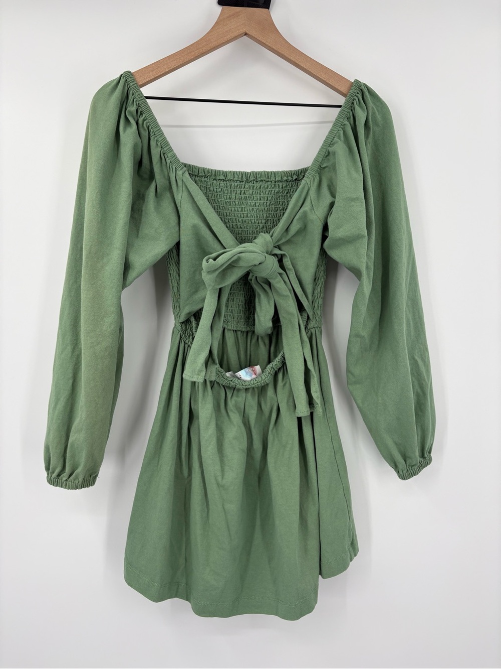 Free People/ FP Beach Colette Convertible Smocked Mini Dress Green Cotton M - Picture 8 of 11